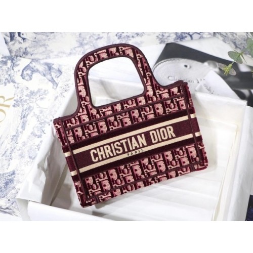 MINI DIORAMOUR DIOR BOOK TOTE Borgoña Cannage Bordado Terciopelo S5475ZB