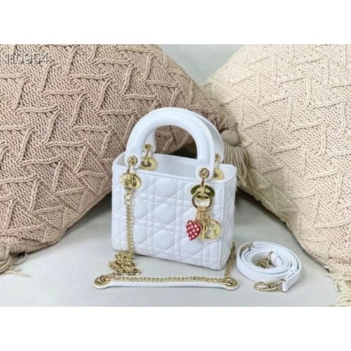 BOLSO MINI LADY DIOR Piel de cordero Cannage M0505OC blanco