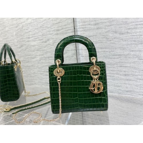 BOLSO MINI LADY DIOR Piel de becerro cocodrilo Cannage C0966 verde