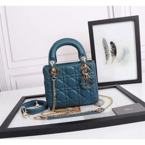 BOLSO MINI LADY DIOR Piel de cordero M0566OE azul