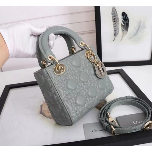 BOLSO MINI LADY DIOR Piel de cordero M0566OE gris y dorado