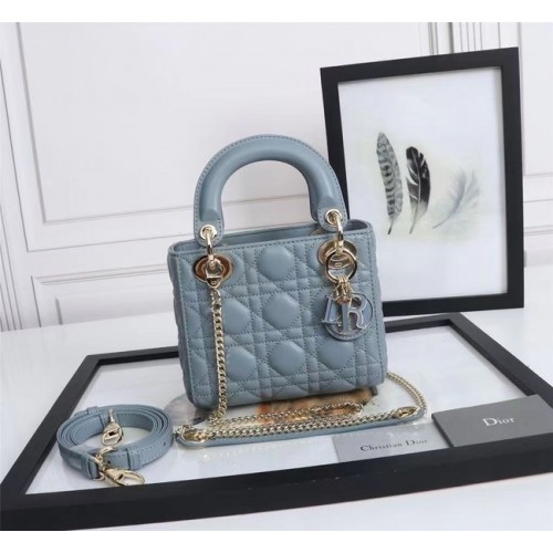 BOLSO MINI LADY DIOR Piel de cordero M0566OE azul claro