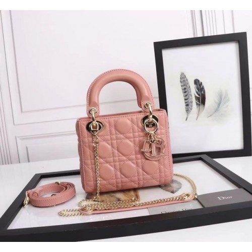 BOLSO MINI LADY DIOR Piel de cordero M0566OE rosa y dorado