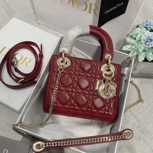 BOLSO MINI LADY DIOR Piel de cordero M0566OW Wine&gold