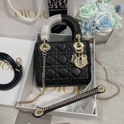 BOLSO MINI LADY DIOR Piel de cordero M0566OW negro y dorado