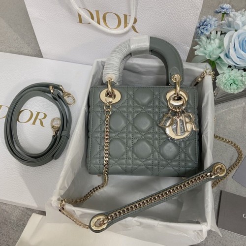 BOLSO MINI LADY DIOR Piel de cordero M0566OW gris y dorado