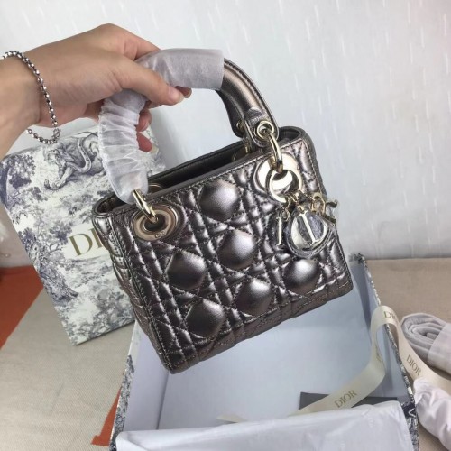 BOLSO MINI LADY DIOR Piel de cordero M0566OW plata gris&oro