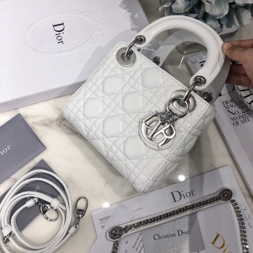 BOLSO MINI LADY DIOR Piel de cordero M0566OW blanco&plata