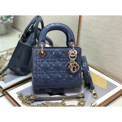 BOLSO MINI LADY DIOR Piel de becerro Cannage charol M0505O Azul royal
