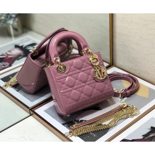 BOLSO MINI LADY DIOR Piel de becerro Cannage charol M0505O rosa