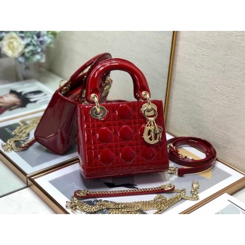 BOLSO MINI LADY DIOR Piel de becerro Cannage charol M0505O rojo