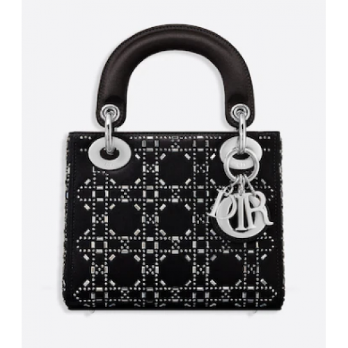 BOLSO MINI LADY DIOR Strass Cannage Satin M0500P negro