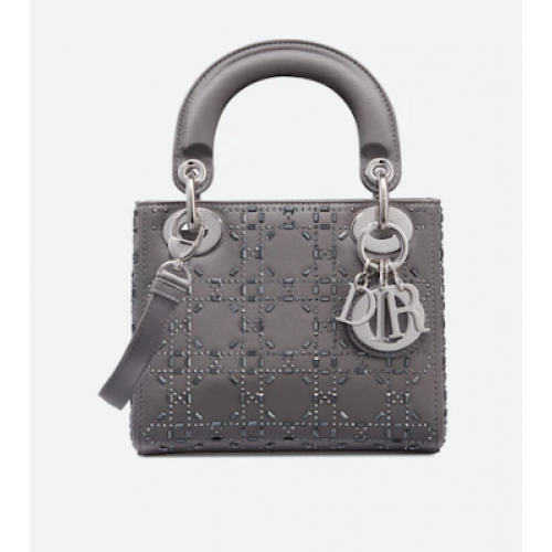 BOLSO MINI LADY DIOR Strass Cannage Satin M0500P gris