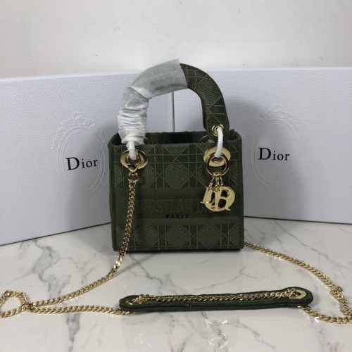 BOLSO TOTE MINI LADY DIOR DE LONA BORDADA C4531 Verde negruzco