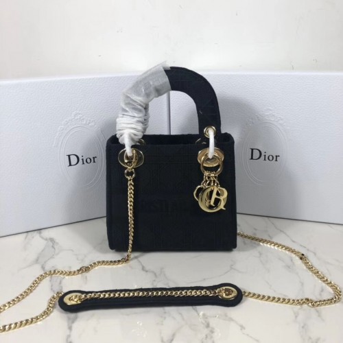 BOLSO TOTE MINI LADY DIOR DE LONA BORDADA C4531 negro