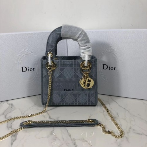BOLSO TOTE MINI LADY DIOR DE LONA BORDADA C4531 gris azul