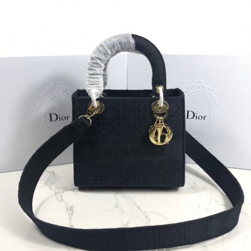 BOLSO TOTE LADY DIOR DE LONA BORDADA C4532 negro
