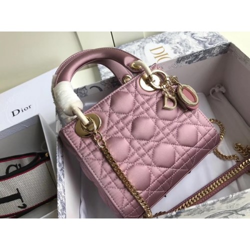 BOLSO MINI LADY DIOR DE SATÉN M424 Rosa Púrpura