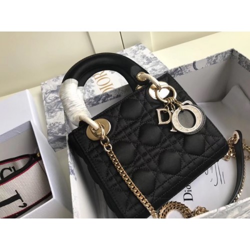 BOLSO MINI LADY DIOR DE SATÉN M424 negro