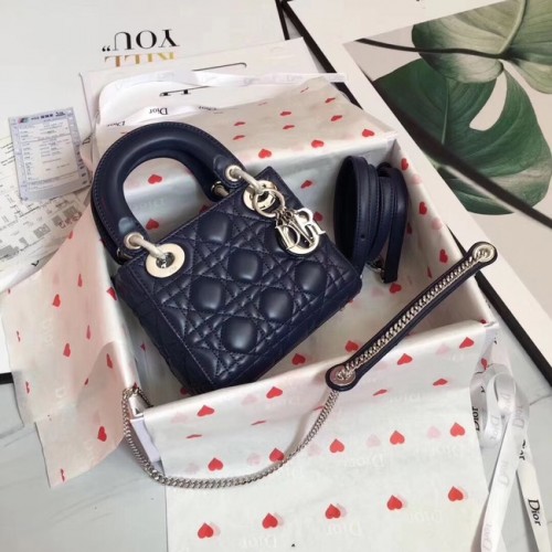 BOLSO MINI LADY DIOR DE PIEL DE CORDERO CAL44500 azul