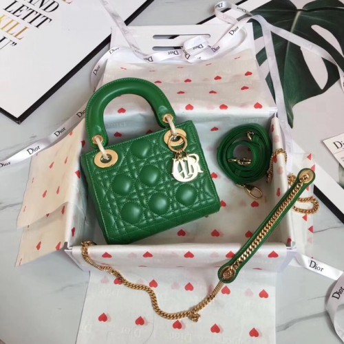 BOLSO MINI LADY DIOR DE PIEL DE CORDERO CAL44500 verde