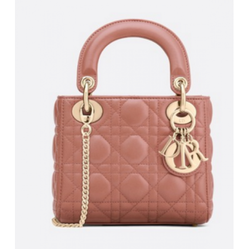BOLSO MINI LADY DIOR DE PIEL DE CORDERO ROSA M398