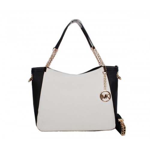 Michael Kors Jet Set Bolso de viaje Grano Cuero MK0913 Blanco y Negro