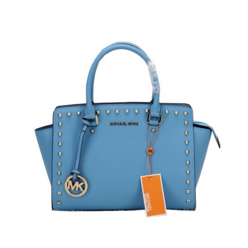 Michael Kors Bolso Selma De Cuero Original MK1867 Azul Claro