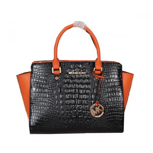 Bolso Michael Kors Selma en piel de cocodrilo MK0909 negro y naranja