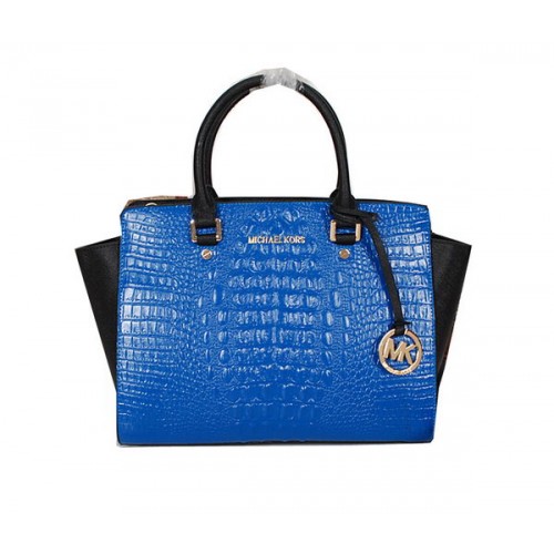 Bolso Michael Kors Selma en piel de cocodrilo MK0909 azul y negro