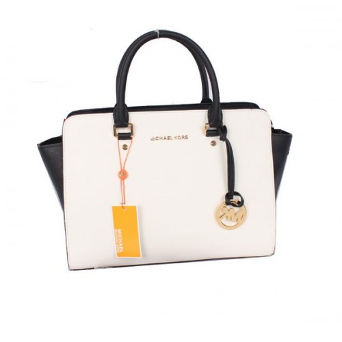 Michael Kors Selma Bolso satchel con cremallera superior MK115 Negro y blanco