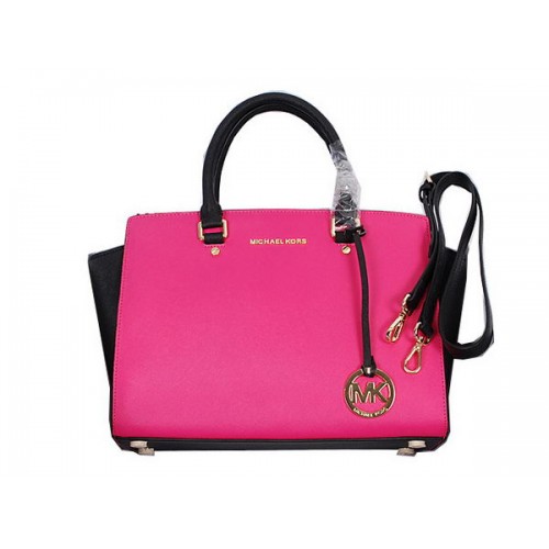 Michael Kors Selma Bolso satchel con cremallera superior MK8700 Rosa y negro