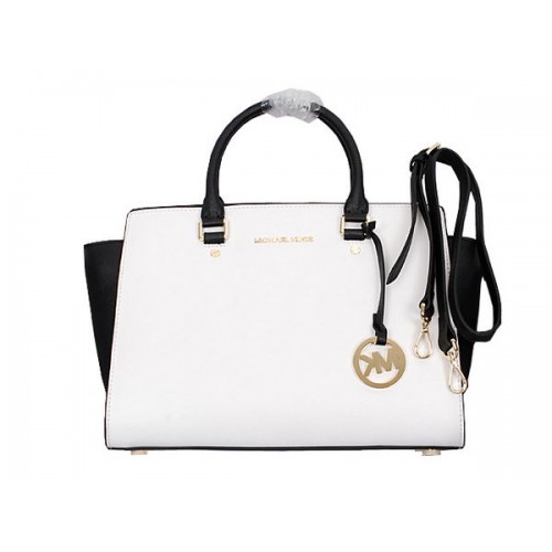 Michael Kors Selma Bolso satchel con cremallera superior MK8700 Blanco y negro