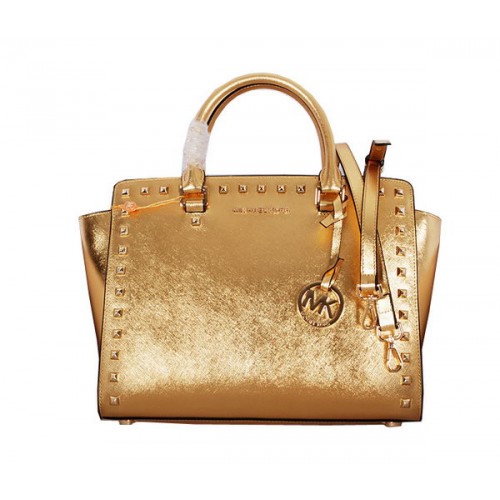 Michael Kors Selma Bolso satchel con cremallera superior MK8710 Dorado