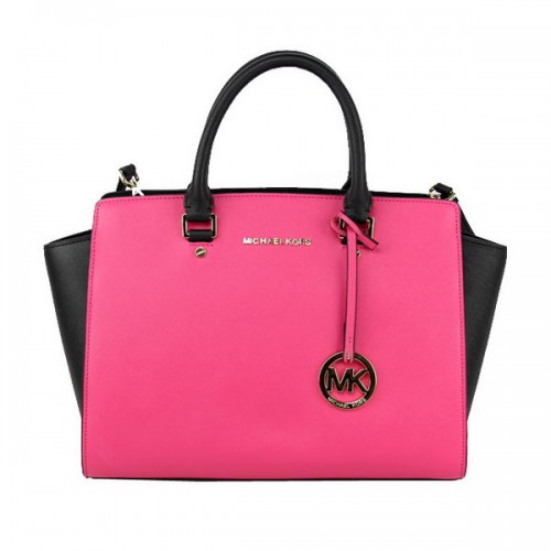 Michael Kors Selma Bolso satchel con cremallera superior MK8803 Melocotón y negro