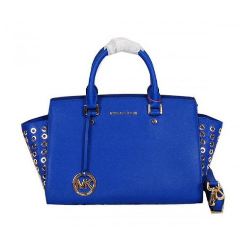 Michael Kors Selma Top-Zip Satchel Bag Original Leather MK8027 Azul