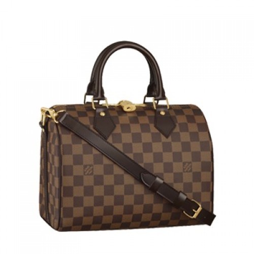 Louis Vuitton Damier Ebene Canvas Speedy 25 con correa para el hombro N41181