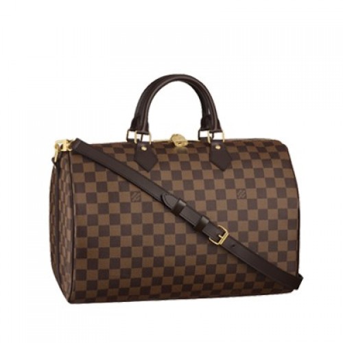 Louis Vuitton Damier Ebene Canvas Speedy 35 con correa para el hombro N41182