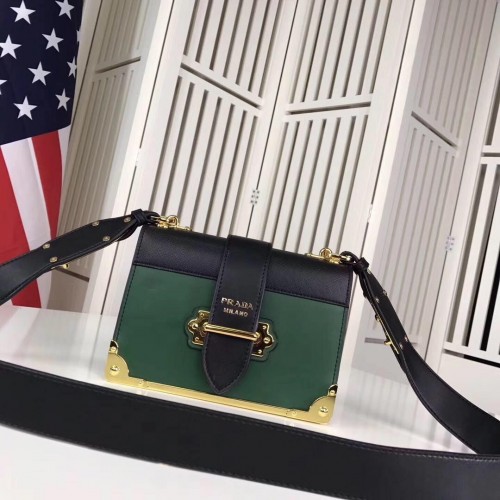 PRADA Bolso de Hombro con Solapa Original Cuero P2312 Verde