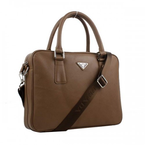 Prada BL0791 Bolso con asa superior en piel de becerro Saffiano Marrón