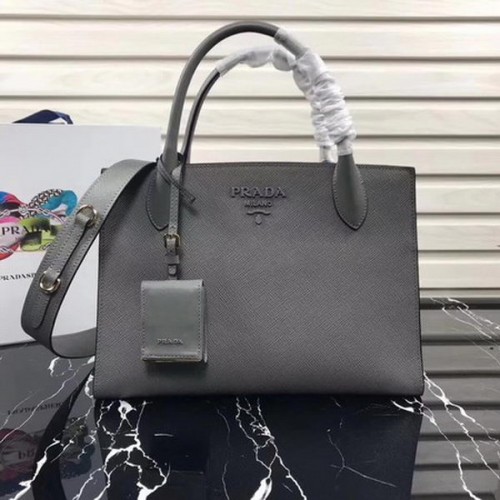 Bolso de mano Prada Bibliotheque en piel de becerro 1BA155 Gris