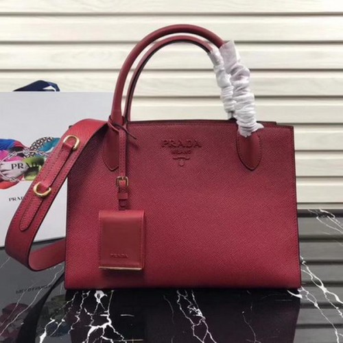 Bolso de mano Prada Bibliotheque en piel de becerro 1BA155 Rojo