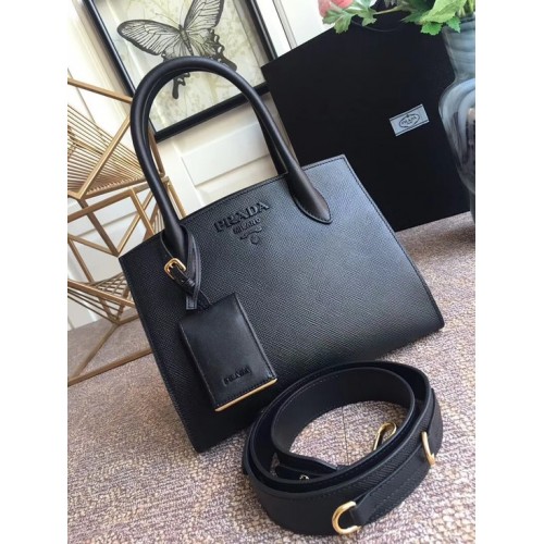 Bolso de mano Prada Bibliotheque en piel de becerro 1BA156 negro