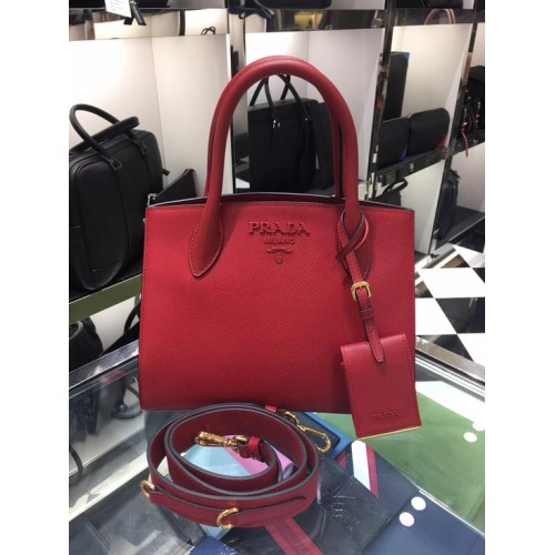 Bolso de mano Prada Bibliotheque en piel de becerro 1BA156 rojo