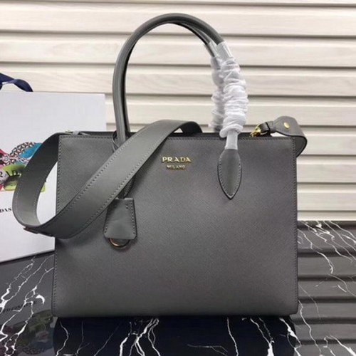 Prada Bibliotheque Mediano Saffiano Top-Handle Bag 1BG088 Gris