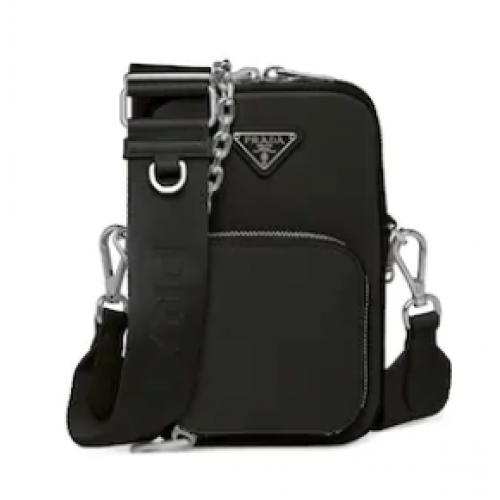 Prada Bolso de hombro de cuero cepillado 1BH183 negro