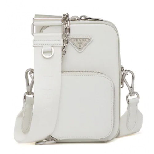 Prada Bolso de hombro de cuero cepillado 1BH183 blanco