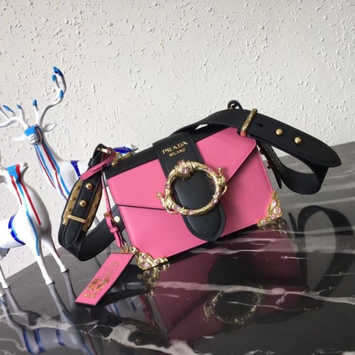 Prada Cahier Bolso De Hombro De Cuero 1BD103 Rosa