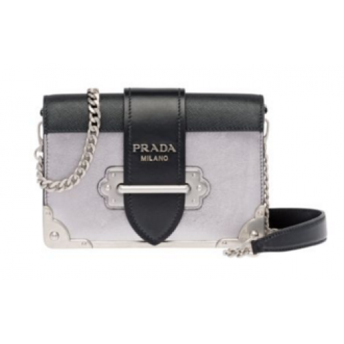 Prada Cahier bolso de piel de becerro 1BH018 Plata