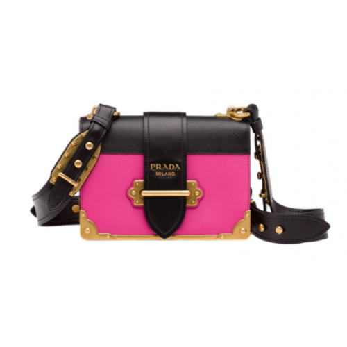 Bolso de piel Prada Cahier 1BD045 rosa y negro
